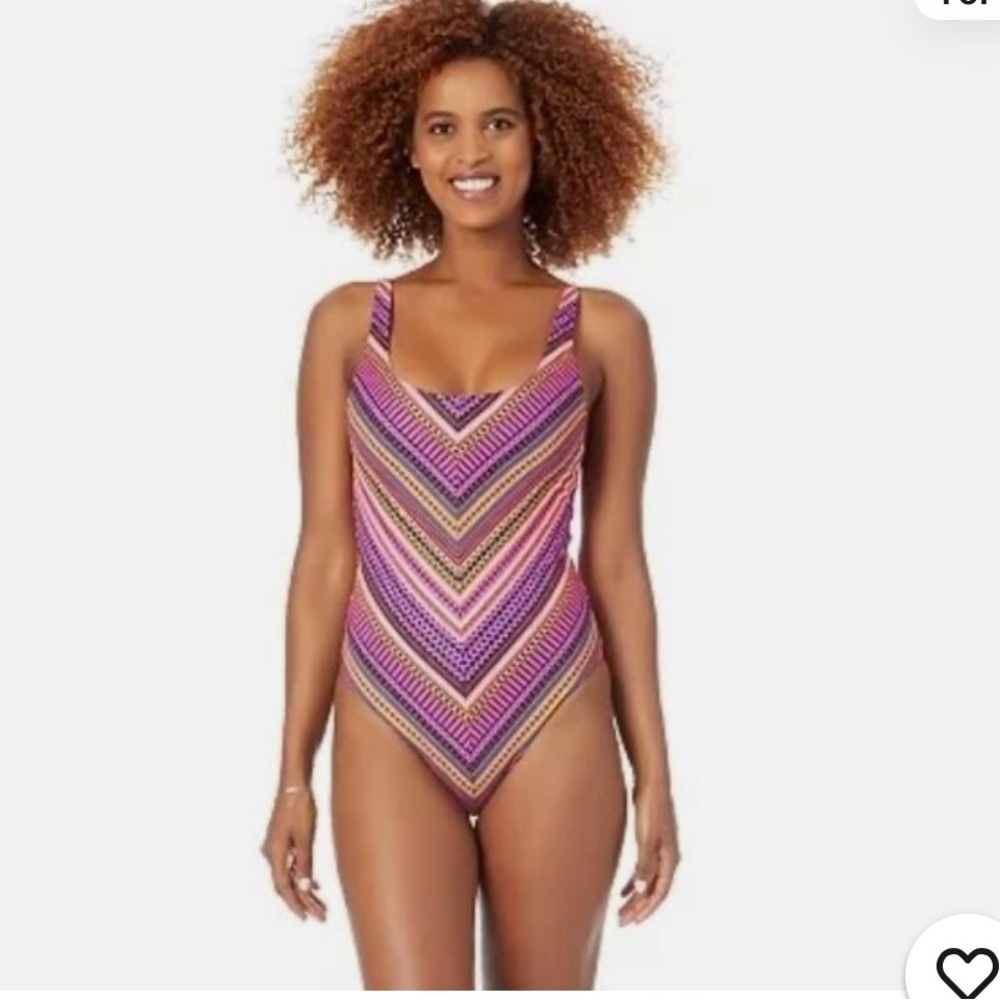 Hurley surf UPF 50+ cheeky high cut one piece swimsuit colorful stripes | XL